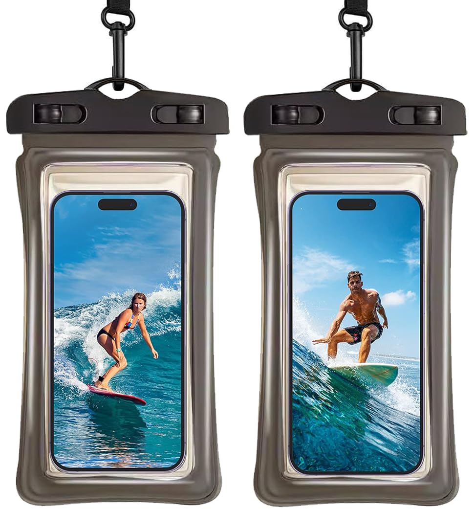 Floating Waterproof Phone Pouch 2 Pack, IPX8 Waterproof Phone Case Dry Bag Kayak/Beach/Cruise Travel Essentials, Water Proof Pouch for iPhone 17 16 15
