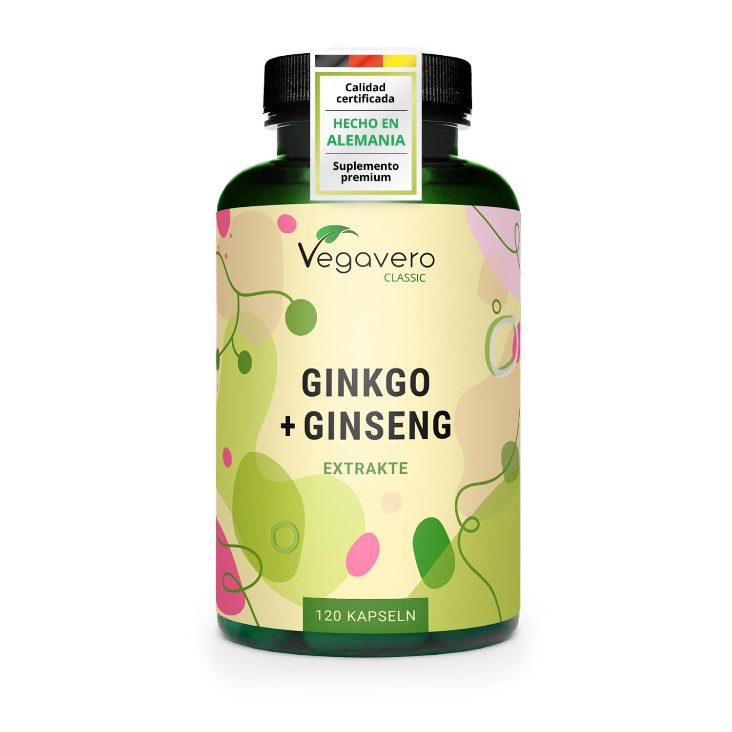 Ginkgo Biloba + Ginseng | 12.000 mg Máxima Dosificación | Circulación Sanguínea, Memoria, Concentración | Sin Aditivos | Probado en Laboratorio | Vegavero