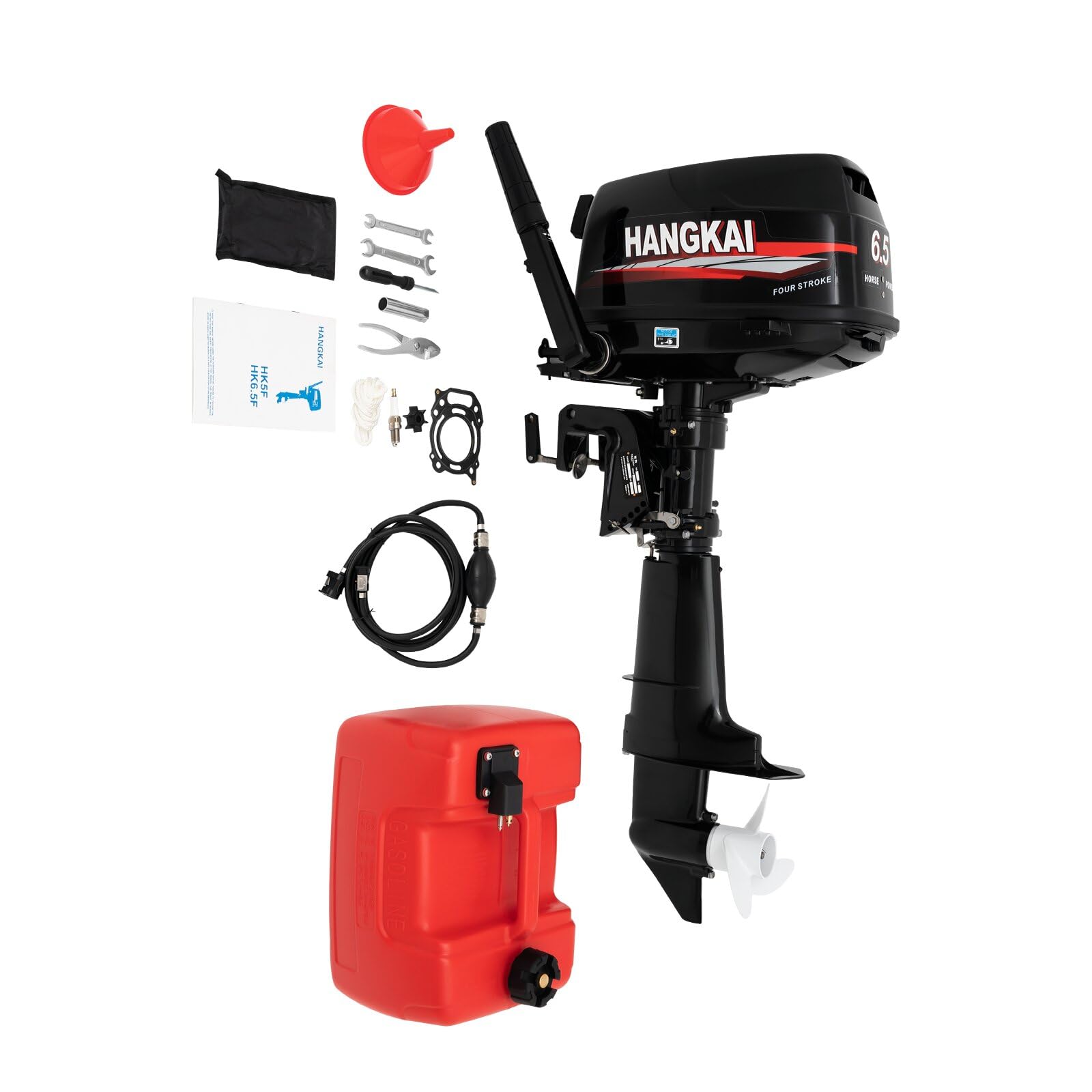 Motore fuoribordo a benzina, 123CC, motore esterno per barche con serbatoio del carburante e tubo, 4.8KW 6000RPM, 4 tempi 6,5 CV, motore esterno a canna corta per barche da pesca, barche