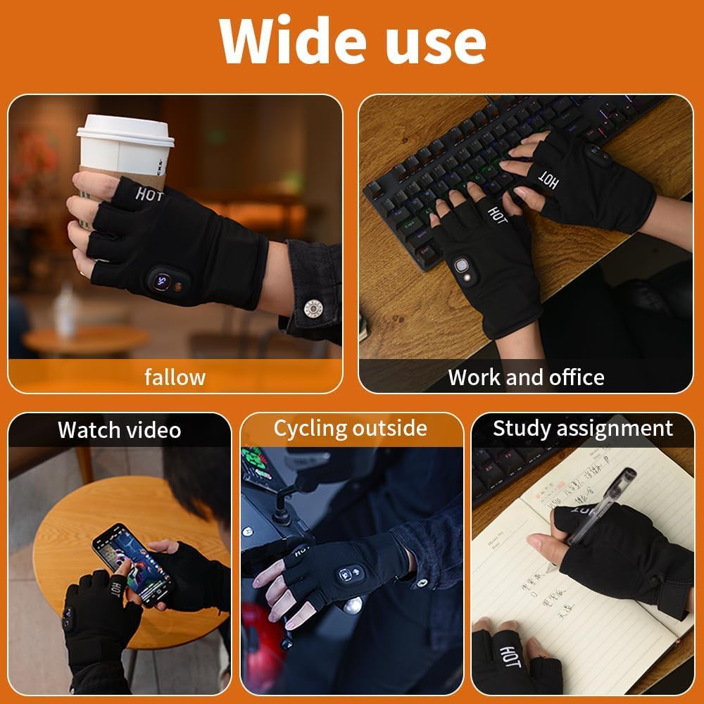 OBEST Guanti Riscaldabili Invernali per Uomo/Donna,Guanti Mezze Dita Riscaldati 3 Livello,Ricarica USB, Riscaldamento Continuo per 4 Ore,Impermeabili,Idea per Corsa, Ciclismo, Arrampicata, Lavoro,Sci