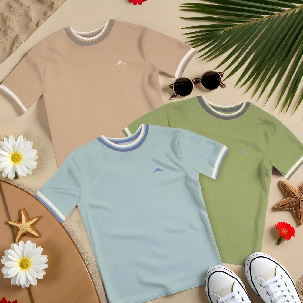 Tommy Bahama Paquete de 3 camisetas de cuello redondo para niños, elegantes camisetas de manga corta para niños, adolescentes y niños pequeños
