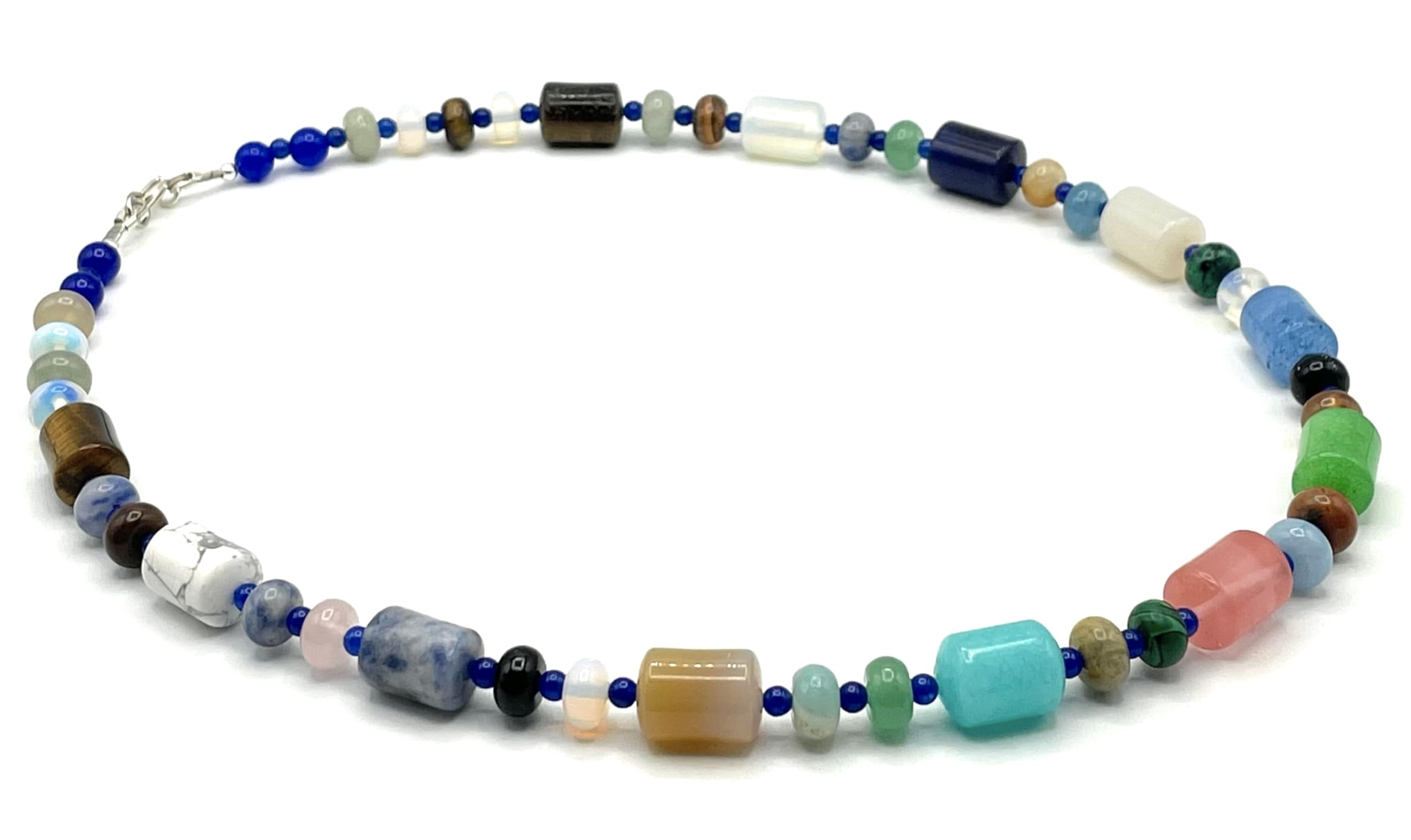Multi-Edelstein-Halskette, Choker aus massivem Stein, italienischer moderner Schmuck, 925 Sterling Silber, Weihnachtsgeschenk für sie, Bijoux Made in Italy