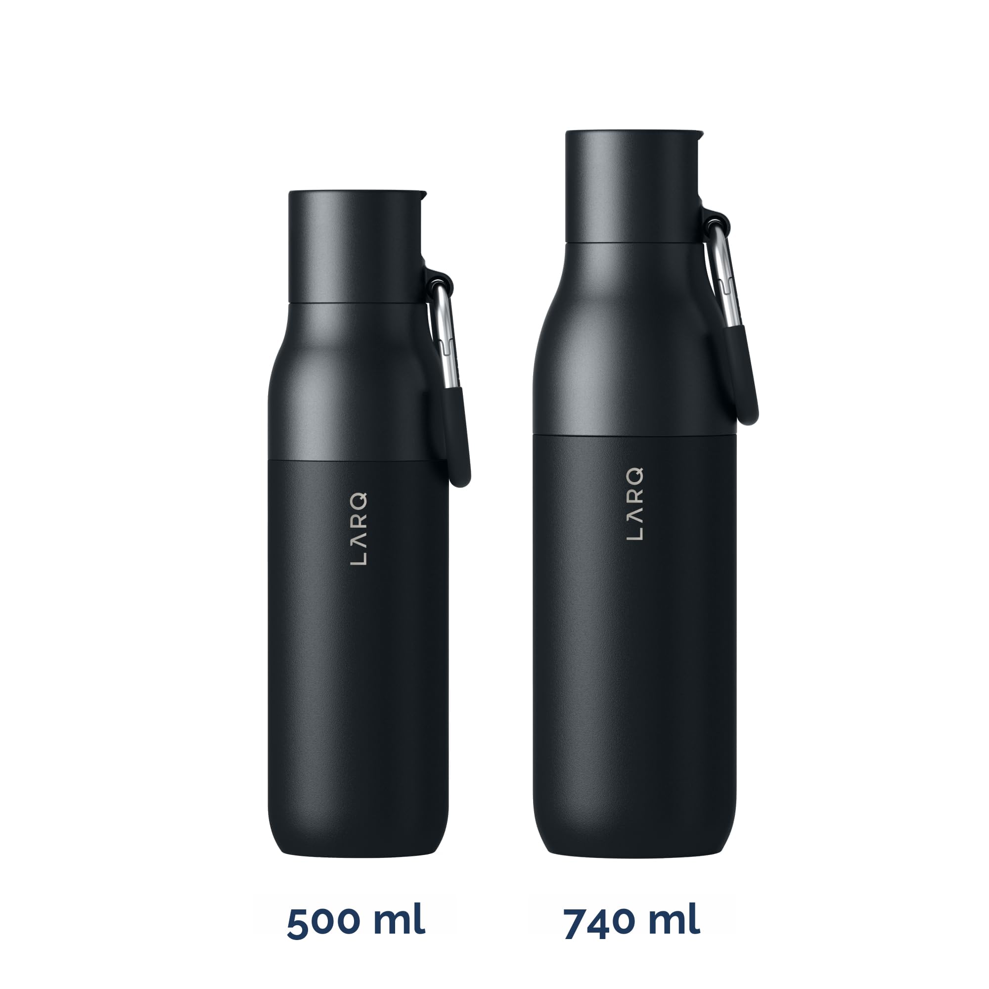 LARQ Flip Top 740ml – Borraccia termica in acciaio inox con doppio isolamento, Cannuccia con tappo ribaltabile, Moschettone rivestito in silicone, Senza BPA, Obsidian Black