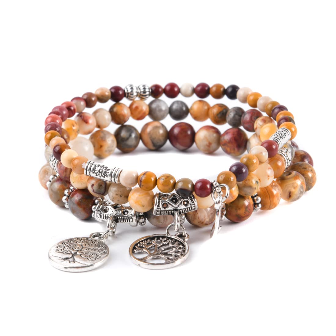 YGLINE Tree of Life Yoga Healing Stone Bracelets,Multilayer Lotus Chakra Stone Reiki Bracelet Sets,Anxiety Crystal Natural Stone,for Women Stress Relief