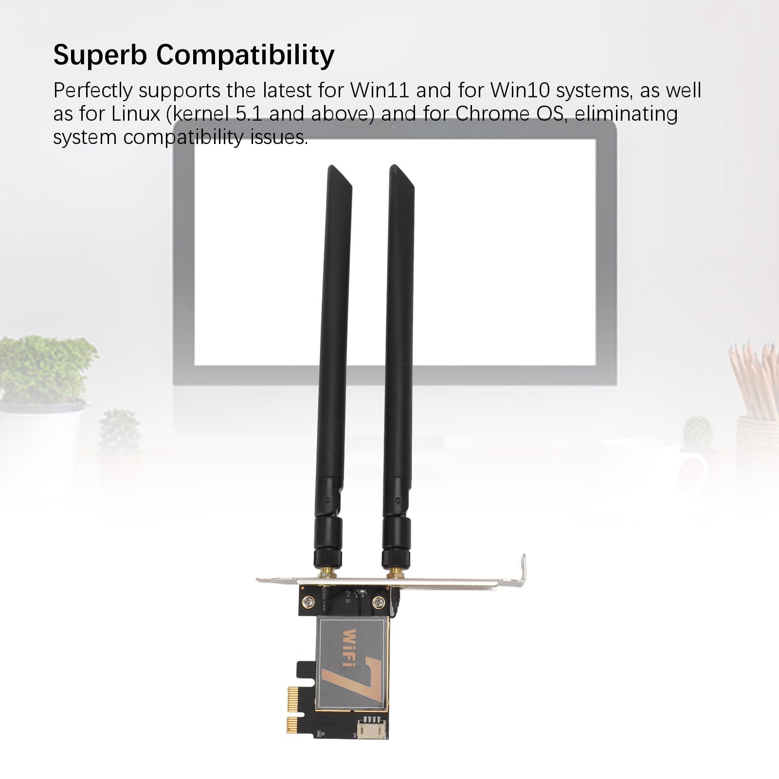 BE200NGW, Scheda WiFi PCI Ex1 con Antenna 8DB 8774Mbps WIFI7 5.4, Adattatore di Rete Wireless, per PC Desktop (base 'antenna)