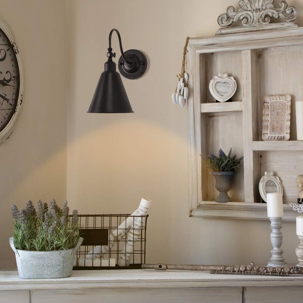 HAITRAL Swing Arm Wall Lamp - Rustic Vintage Wall Sconce Lighting 2 Pack for Home Decor Headboard Bathroom Bedroom Farmhouse Porch Garage - Black (Bulb Not Included)