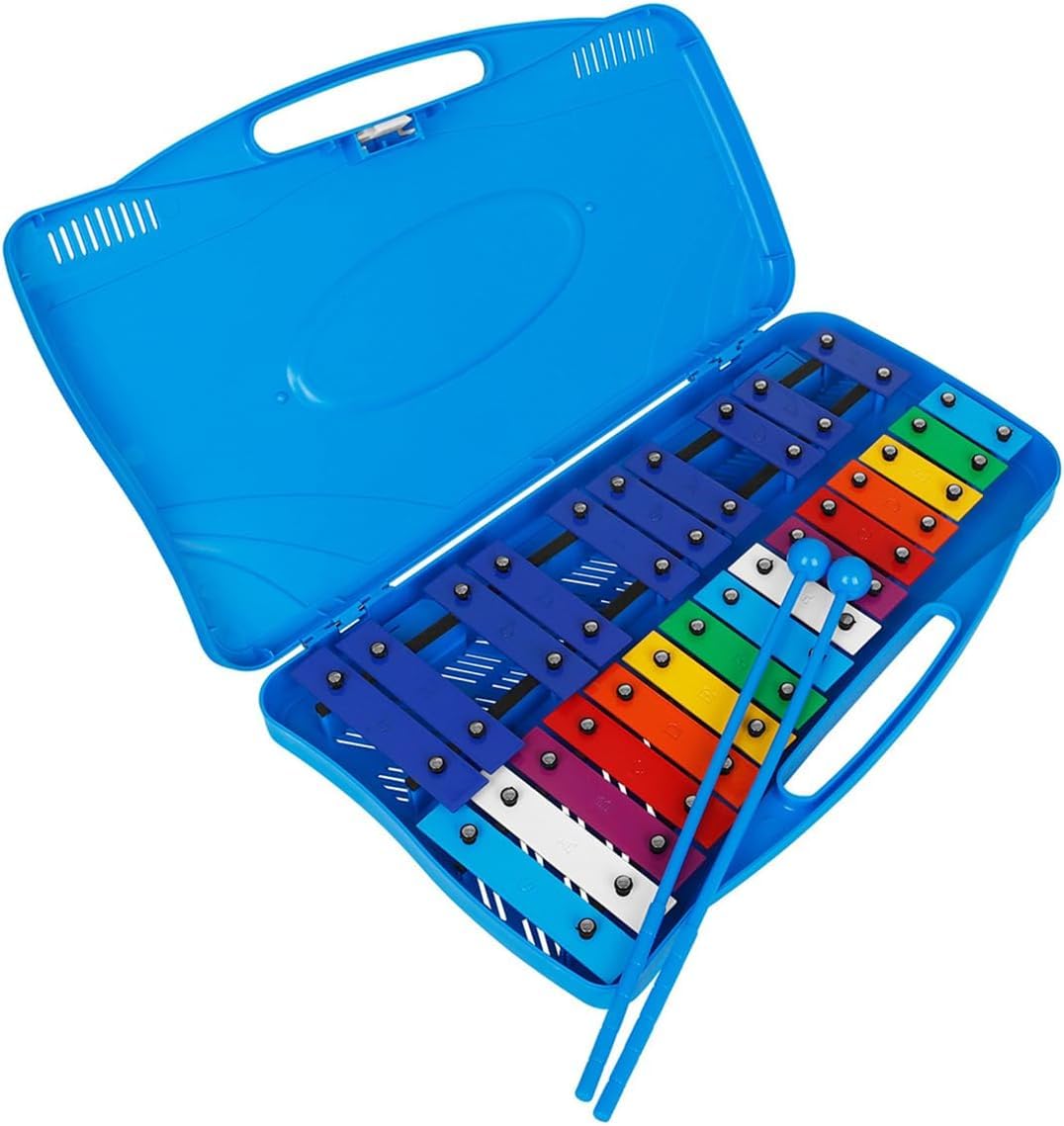 Glockenspiel Diatonico 25 Tasti Metallofono Xilofono con Due Martelli Blu