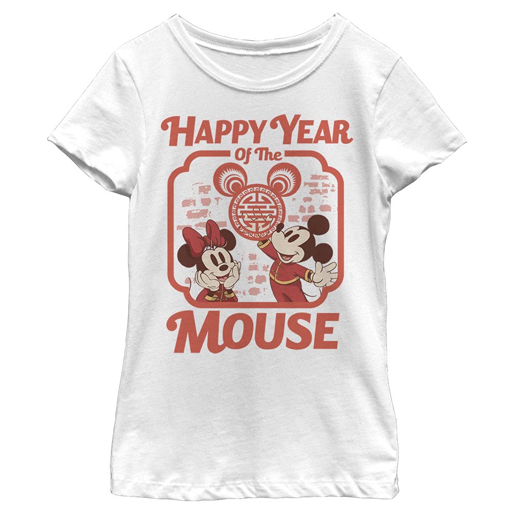 T-shirt Disney Blanc Fille Crew Tee Medium Happy Mouse Year - 2