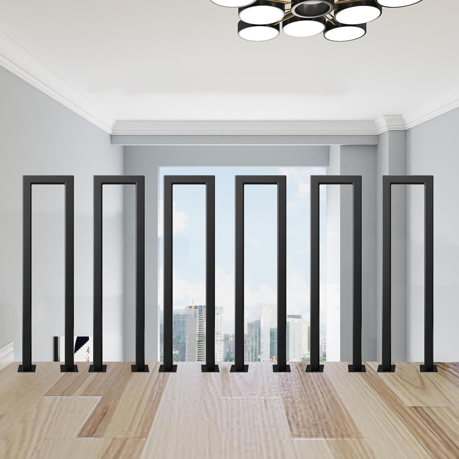 Rampe d'escalier en tube carré en U noir en fer galvanisé pour intérieur et extérieur