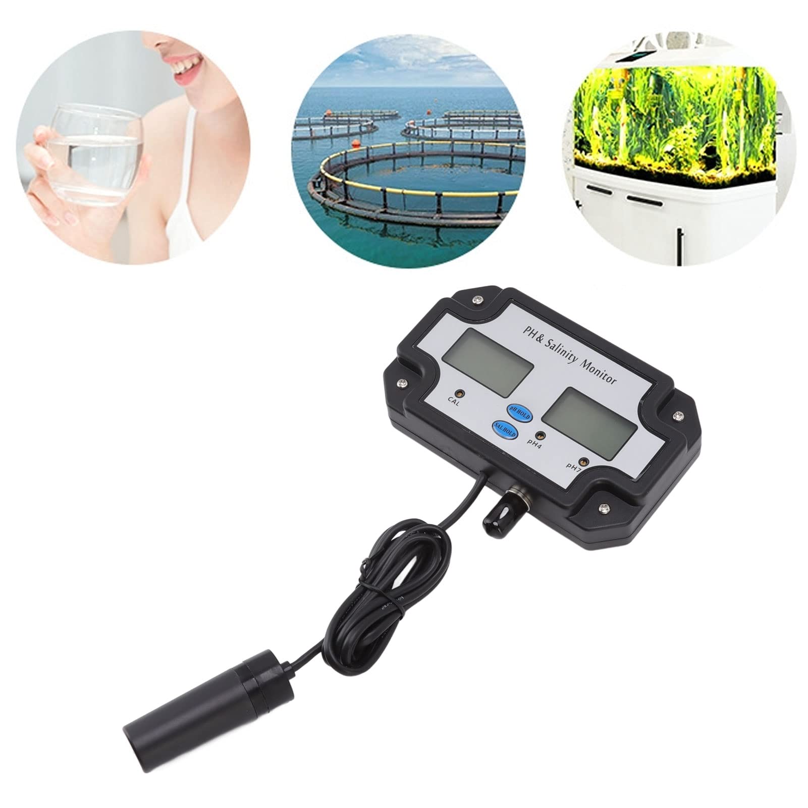 Topyond 2-in-1 Wasserqualitätstester Digital – PH & Salzgehalt Messen, LCD, Für Pool, Aquarium, Hydrokultur