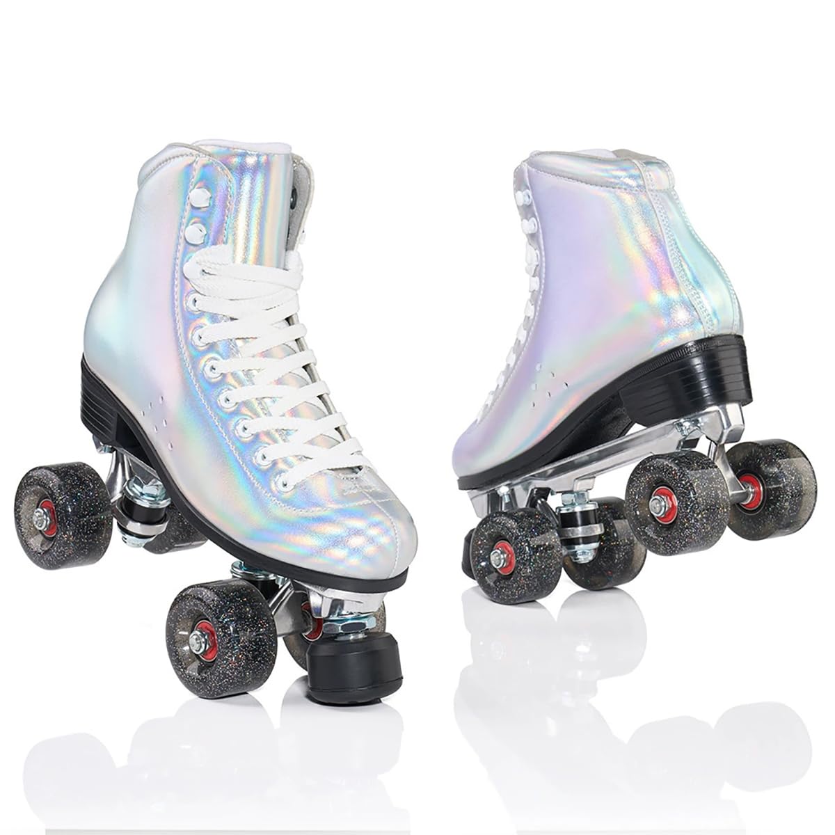 Pattini A Rotelle per Donne Adulte Indoor, Materiale in Microfibra Design A Doppia Fila con 4 Ruote Brillanti, Pattini Rotelle Derby per Ragazze E Ragazzi
