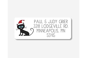 60ct Christmas Santa Hat Cat Return Address Stickers/Labels