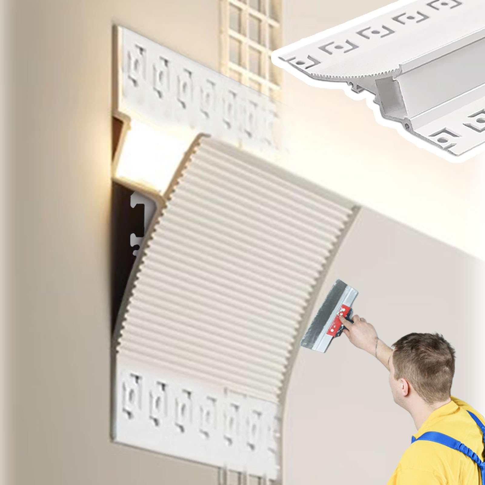 Led Profile Aluminiowy Kanał LED do Montażu Podtynkowego, Płyta Gipsowo-kartonowa, Lampa LED z Dyfuzorem, Lampa Przysufitowa, Oświetlenie Pośrednie LED, Lampa Wykończeniowa Do Sypialni I Kuchni(12 m(3