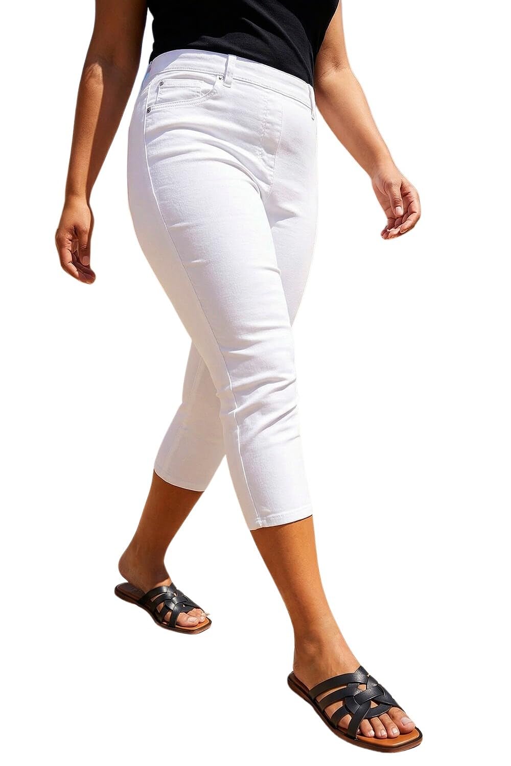 Roman Originals Jeggings for Women UK Jean Ladies Stretchy Trousers Denim Leggings High Waist Rise Pull On Skinny Straight Leg Cotton Pants Smart Casual - Plus White - Size 26