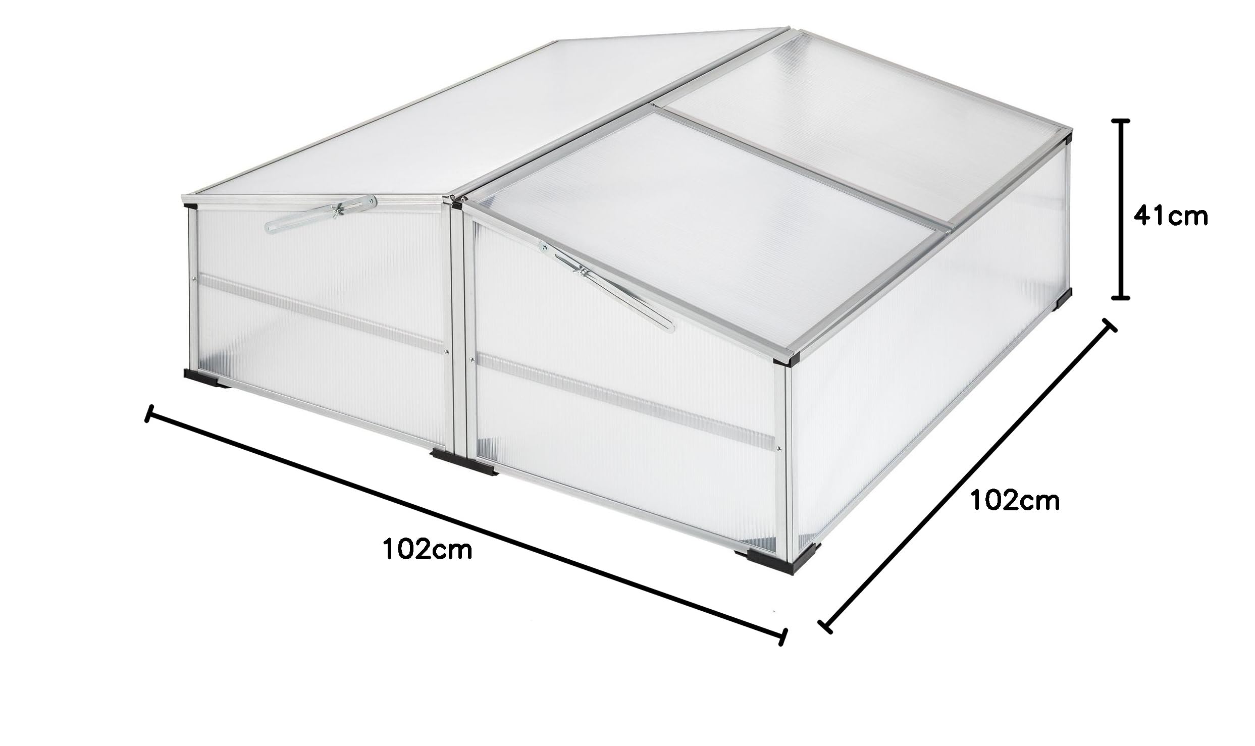 tectake® Frühbeet, Frühbeetaufsatz, Frühbeetkasten, Anzuchtkasten für Hochbeet, Blumenkasten, Anzucht Gewächshaus, Hochbeet Abdeckung, Pflanzkasten Minigewächshaus - 102 x 102 x 41 / 31 cm