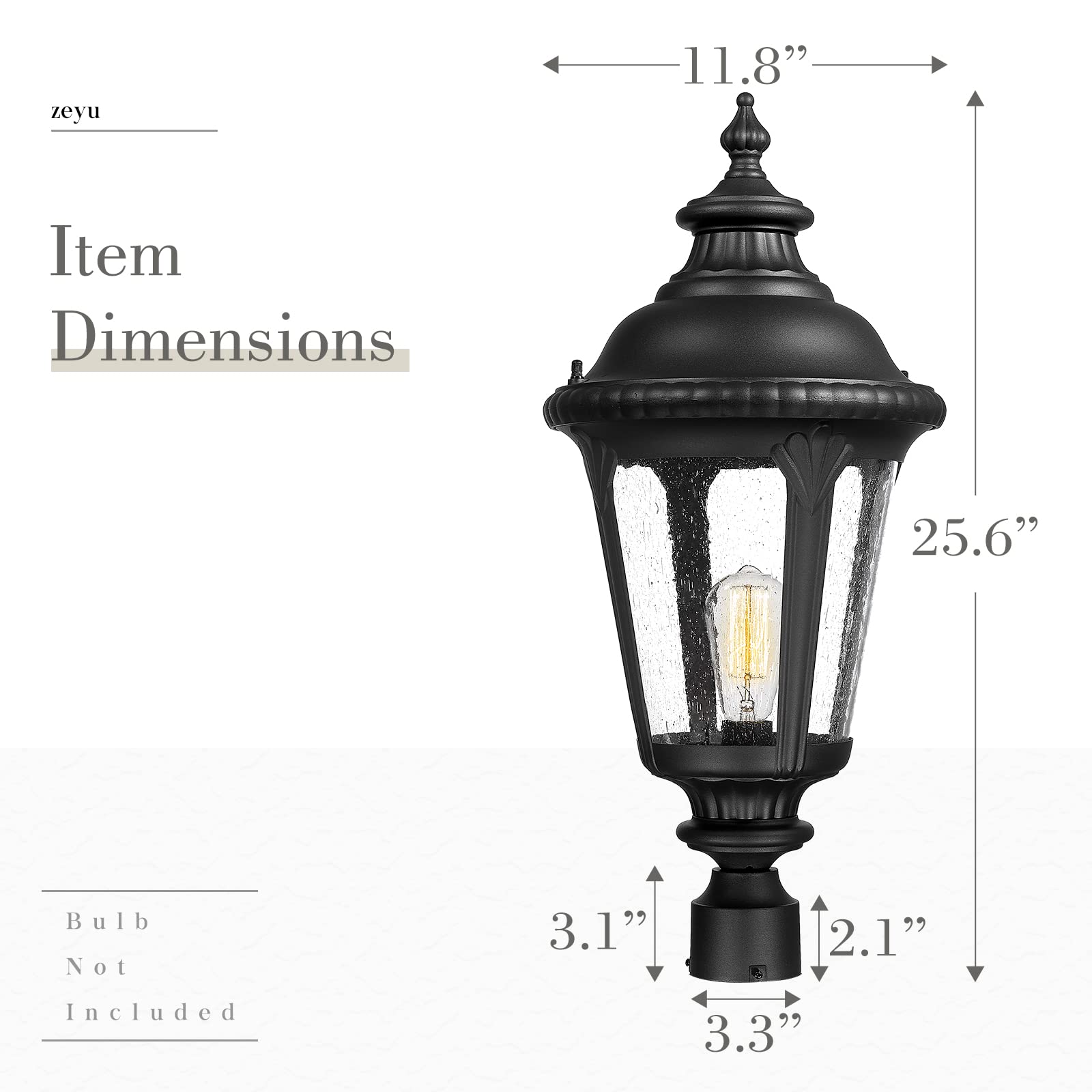 zeyu Exterior Large Post Light Fixture, 25.6 Inch Outdoor