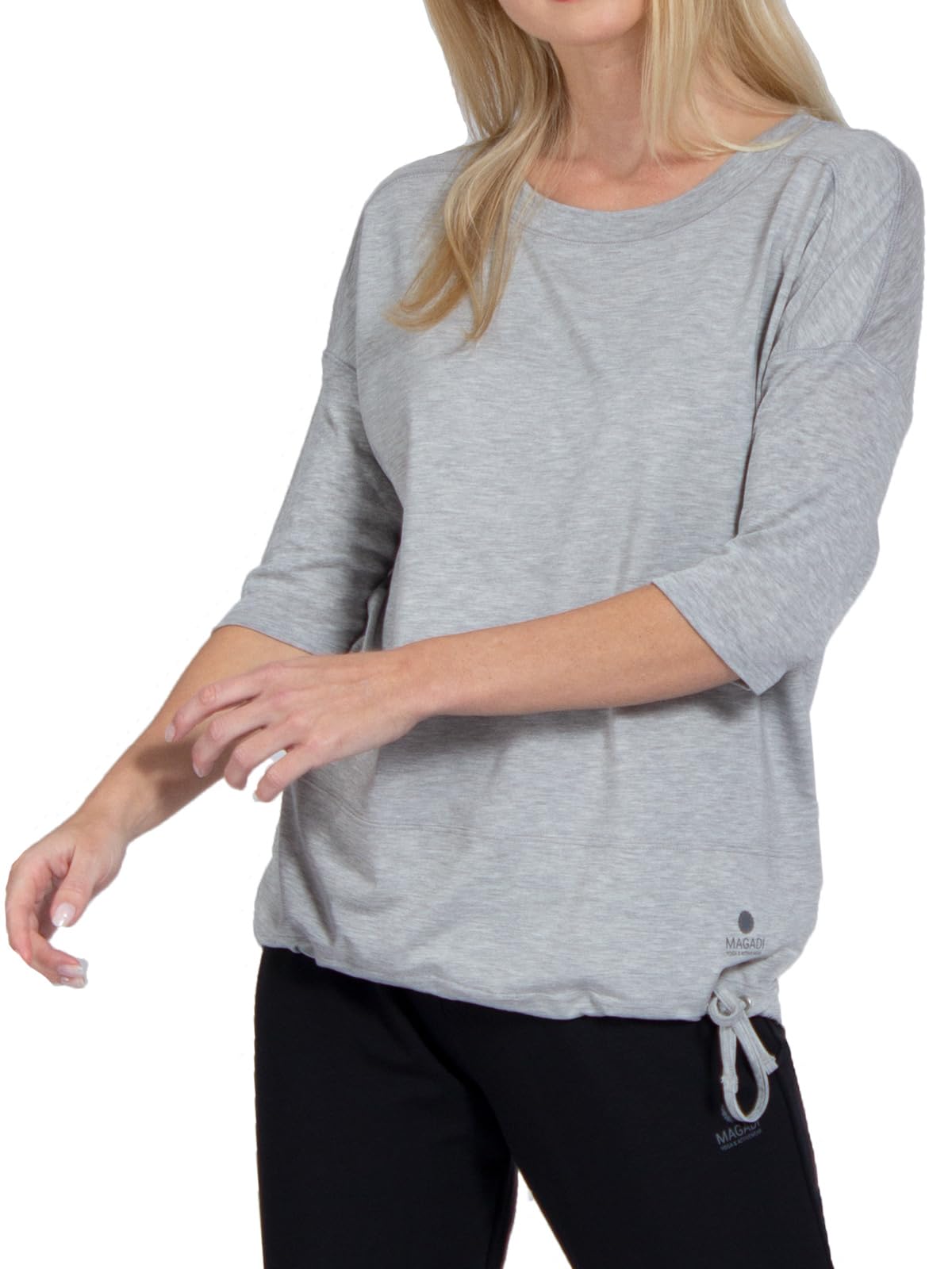 Magadi Maglietta da yoga Sara Aqua da donna in cotone biologico, da donna, top sportivo per yoga, pilates, palestra, sostenibile ed equo, grigio mélange, XS
