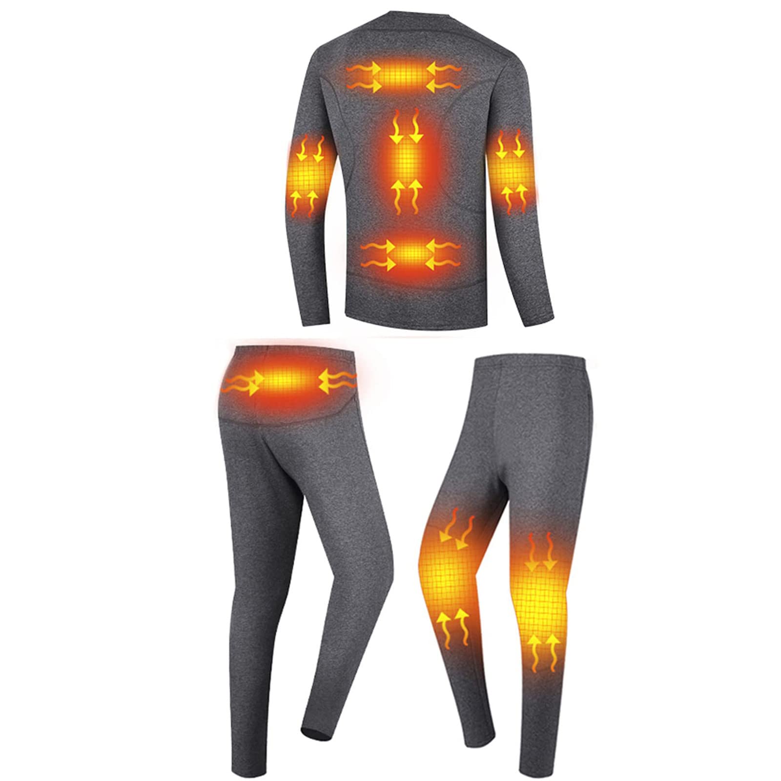 Set Intimo riscaldato Invernale con connessione USB Top e Pantaloni Termici Controllo Intelligente, Temperatura, Tuta Calda (Grigio L)