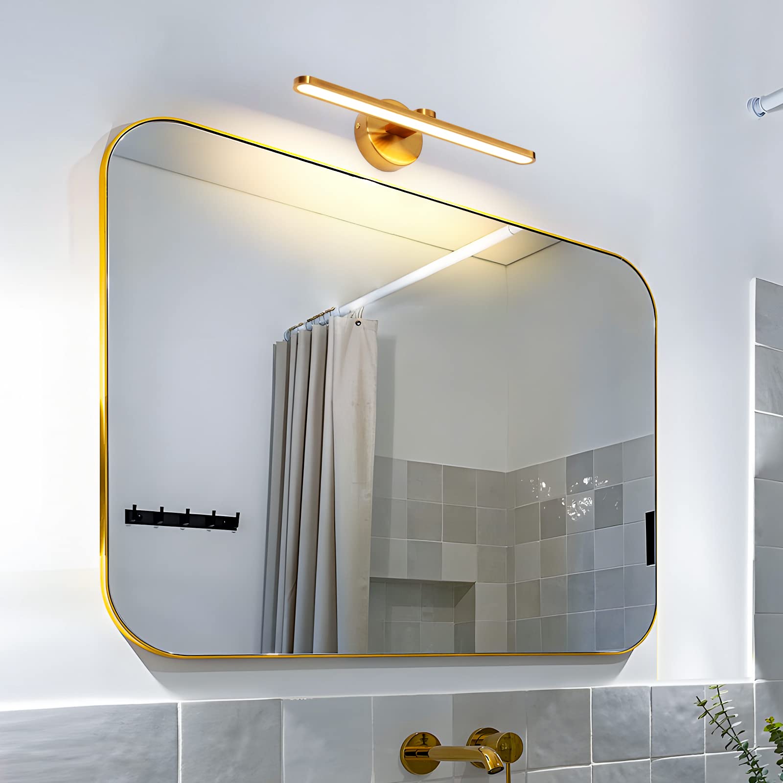 LED Spiegelleuchte Bad Wandleuchte Badezimmer Wandlampe Badlampe Wand 40cm, 12W Modern Bilderleuchte 3000K Spiegelbeleuchtung Messing Spiegellampen für Keller Küche Badschrank