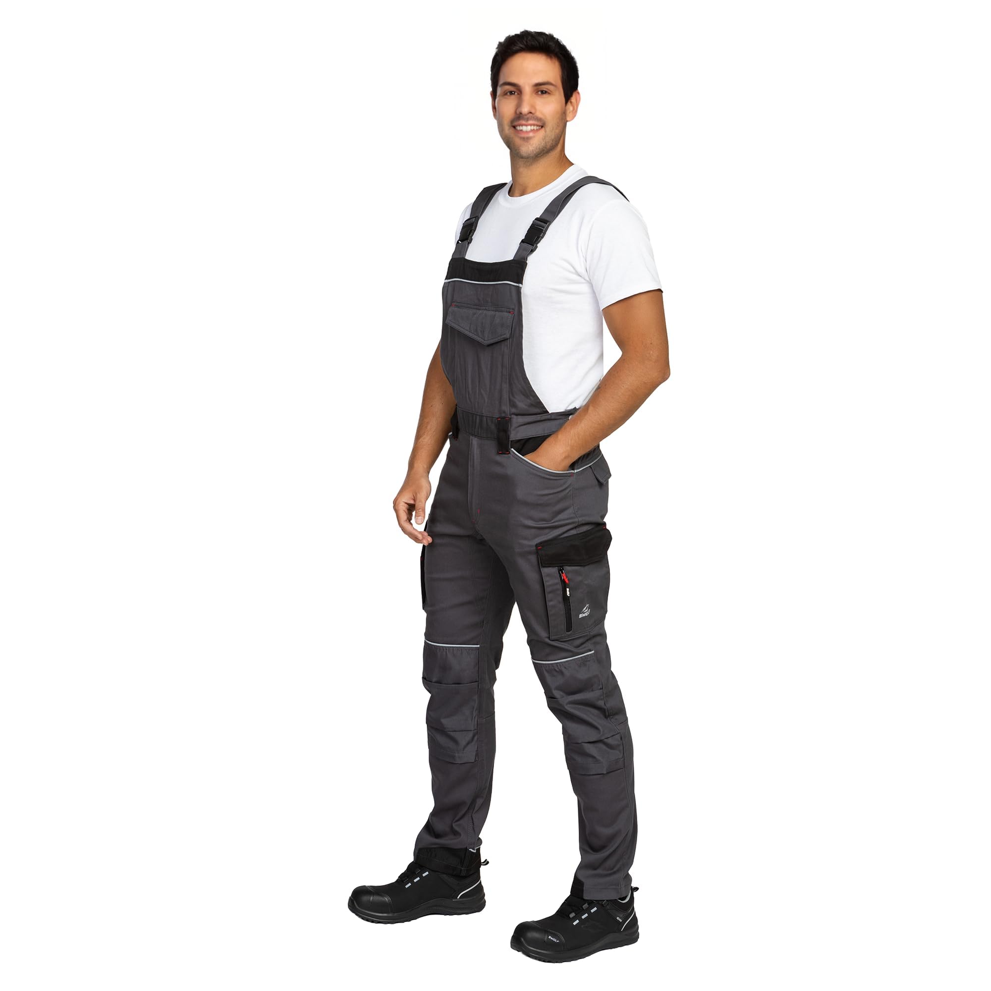BWOLF Daytona - Mono de trabajo elástico para hombre, 97% algodón, 3% elastano, con refuerzo Oxford 600D, reflectores Re-Flect, bolsillos multifunción