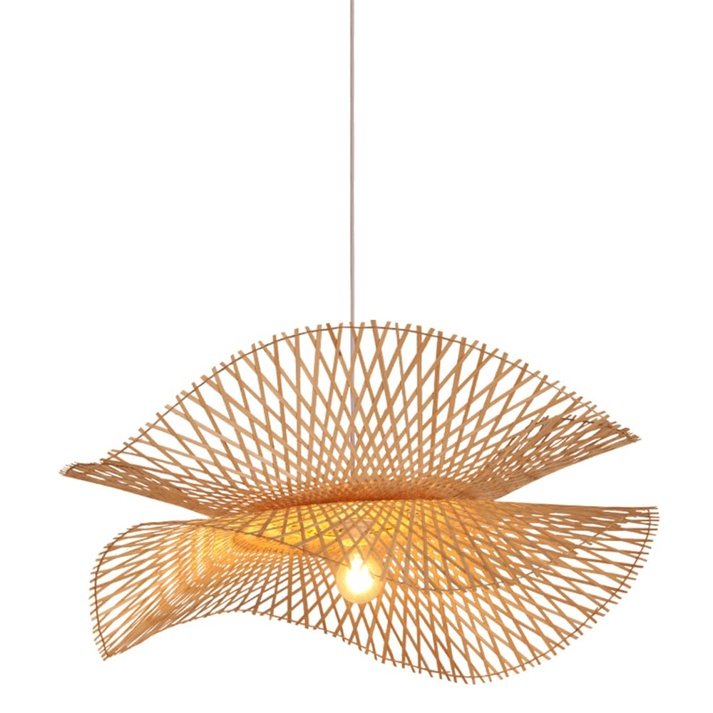 CJSLXGBL Hand-Woven Bamboo Hanging Lighting Fixtures Boho Light Fixture E27 Ceiling Hanging Light Vintage Chandeliers Coastal Pendant Light Farmhouse Lampshade For Dining Room Kitchen Island Hallway