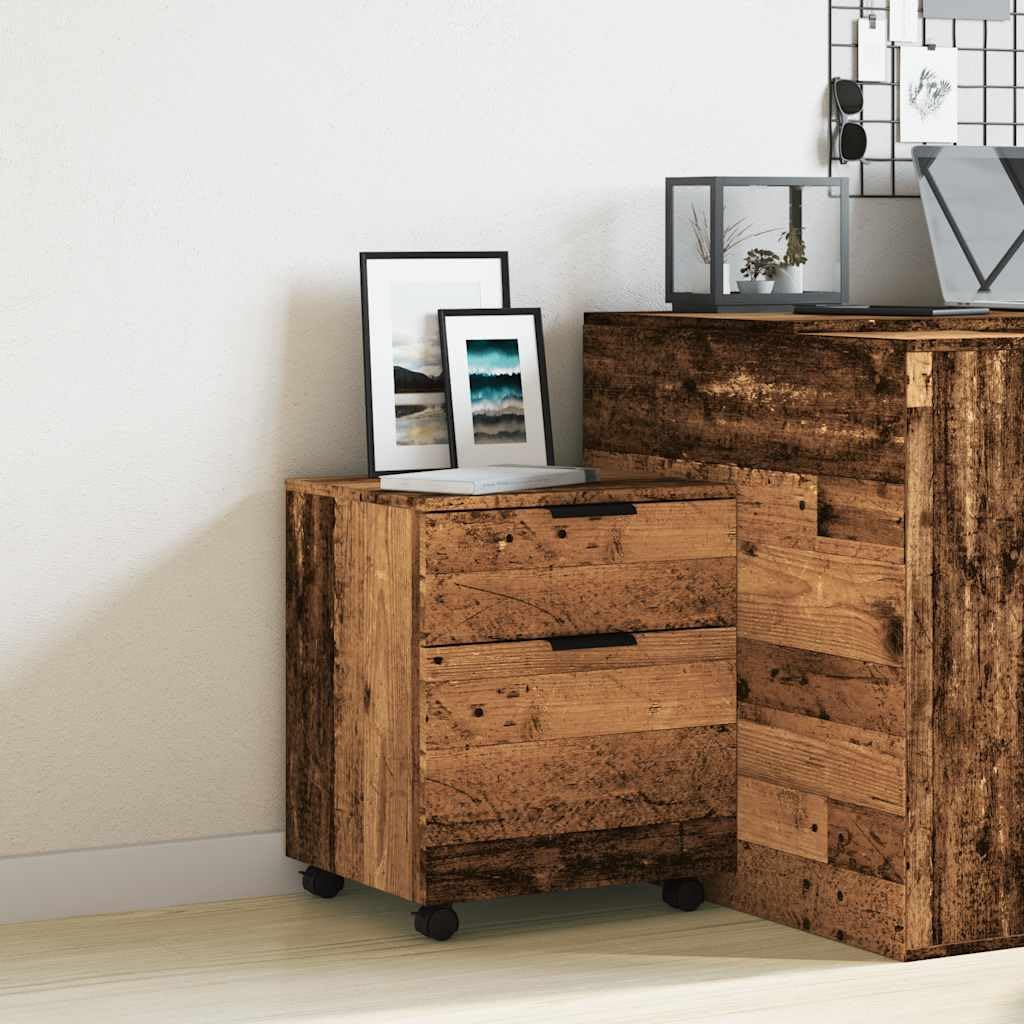 Brokky 856949 Schedario con Ruote Legno Antico 45x38x54 cm Legno Multistrato Cassettiera,Mobiletto da Ufficio con Serratura,Regolabile per Cartelle Sospese,Superficie Testurizzata,per Ufficio,Studio