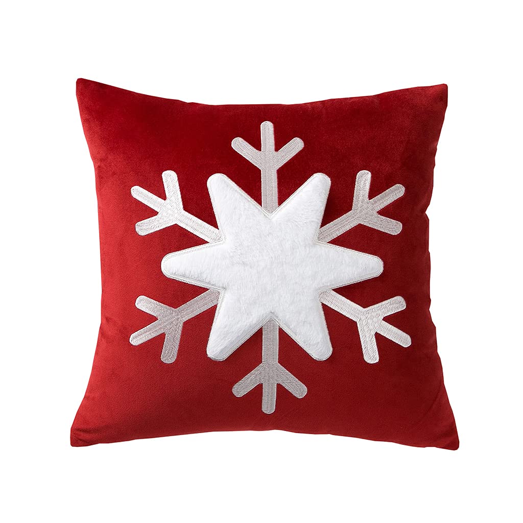 Kalttoy Christmas Velvet Throw Pillow for Case 3D Plush Snowflake Applique Embroidered Decorative Square Cushion Cover for Bed Sofa Couch Car Christmas Pillowcase Covers