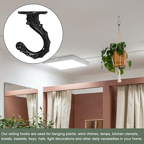Miniatura 5 de YOKIVE Juego de 4 ganchos de techo, gancho pesado para colgar con tornillos de montaje para plantas colgantes, ideal para oficina, hogar, uso diario