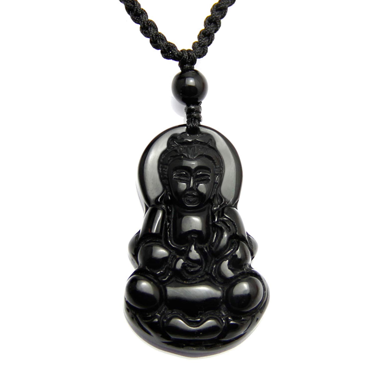 Collana Portafortuna Con Buddha Guan Yin In Giada Naturale Categoria A - Gioiello Artigianale Con Cordoncino Regolabile