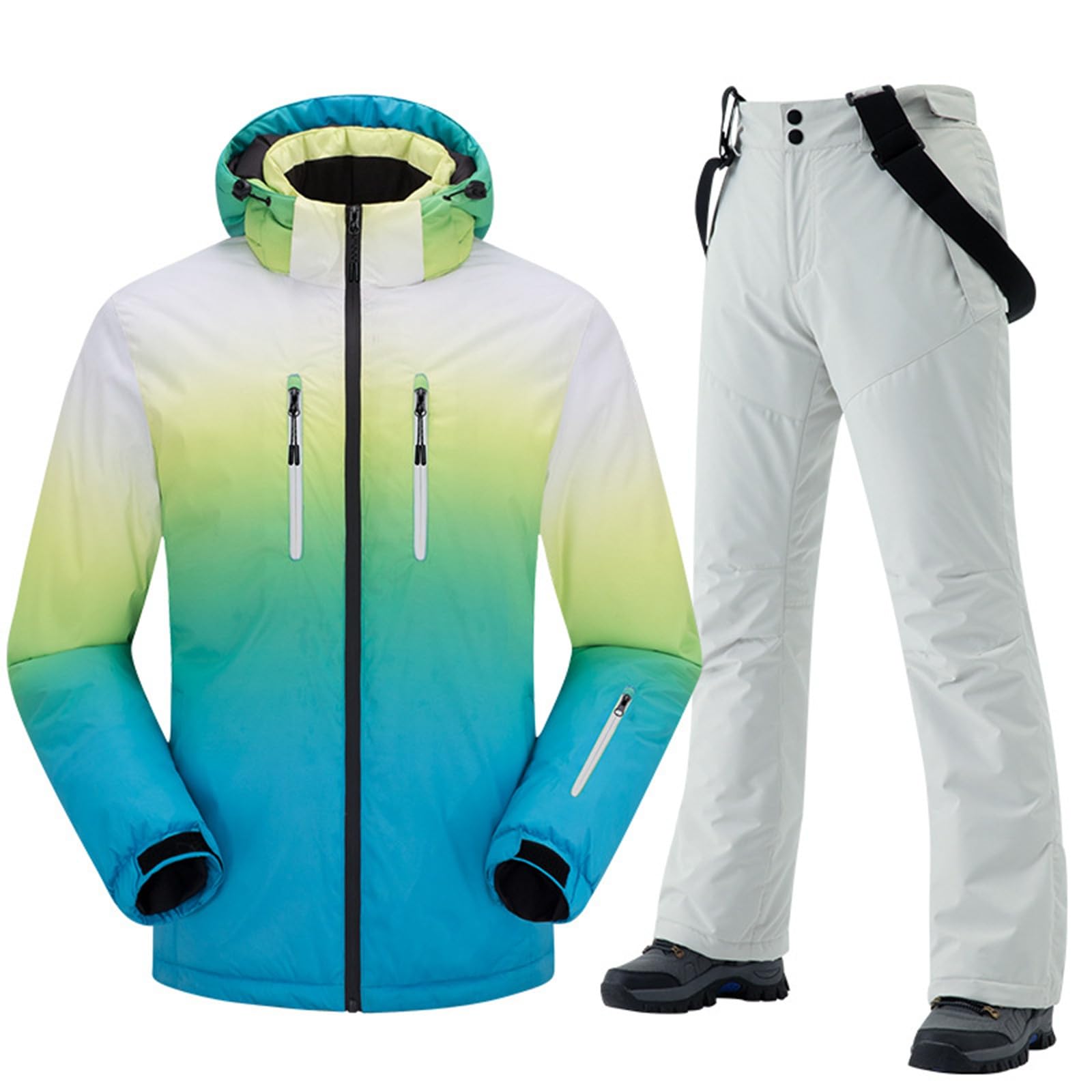 Generisch Traje de esquí unisex para hombre y mujer, con capucha, 2 piezas, traje térmico de lujo, impermeable, cortavientos, chaqueta de esquí y pantalones de nieve, conjunto de abrigo de nieve