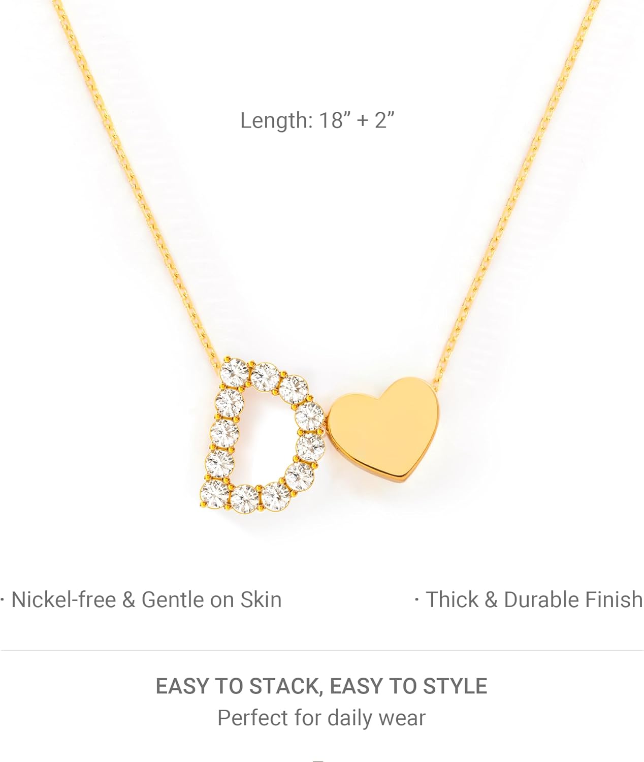 STORYJEWELLERY 18K Gold Plated Initial Necklace for Women, Heart Necklace with Initials, Cubic Zirconia Letter Charm Necklaces, Initial Jewelry, Unique Gifts for Her - Image 3