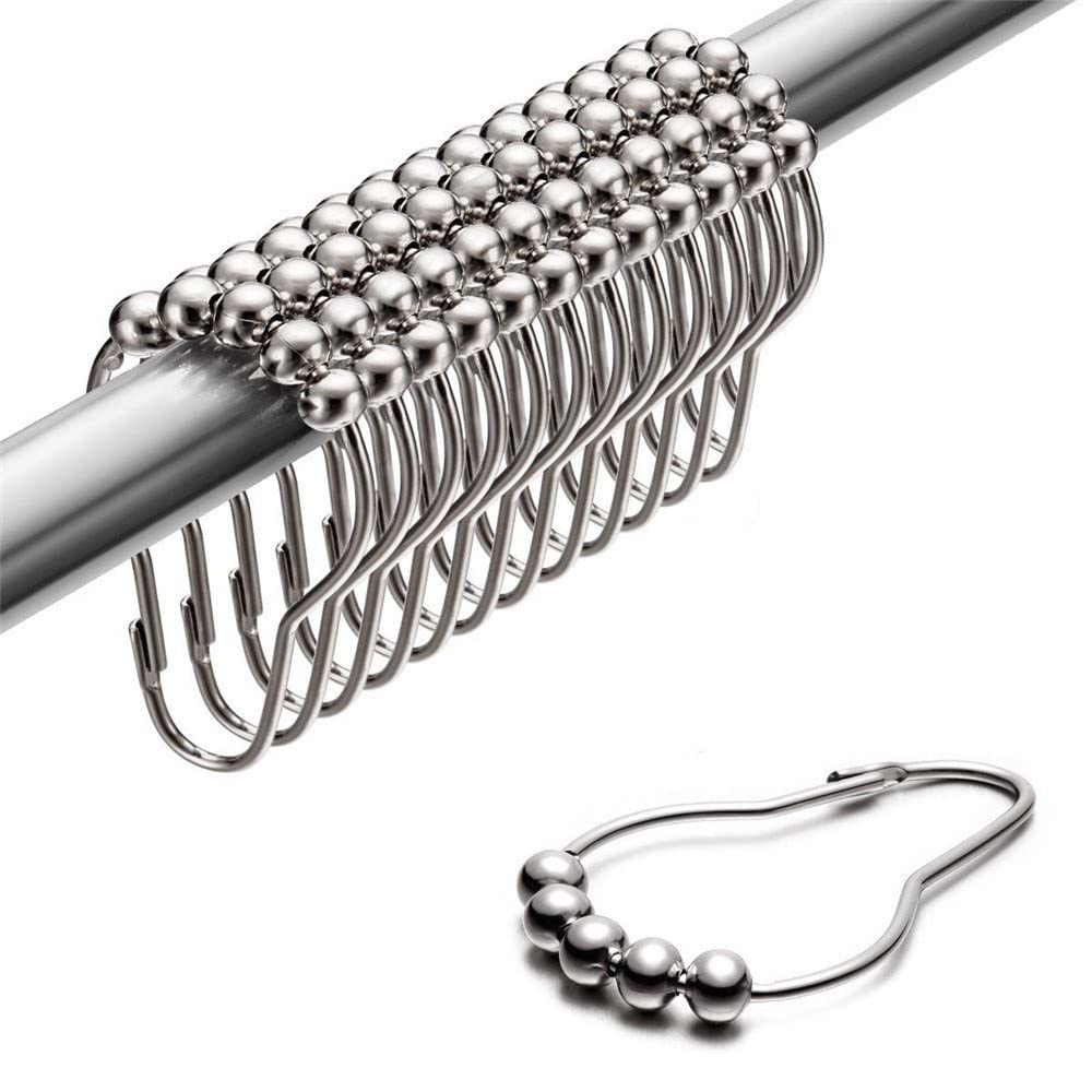 Curtain Rings Metal Shower Curtain Hooks, Shower Curtain Rings Rust Proof Stainless Steel Shower Rings for Curtain, Shower Hooks for Shower Curtain Bathroom Curtain Hooks Hangers, Set of 12