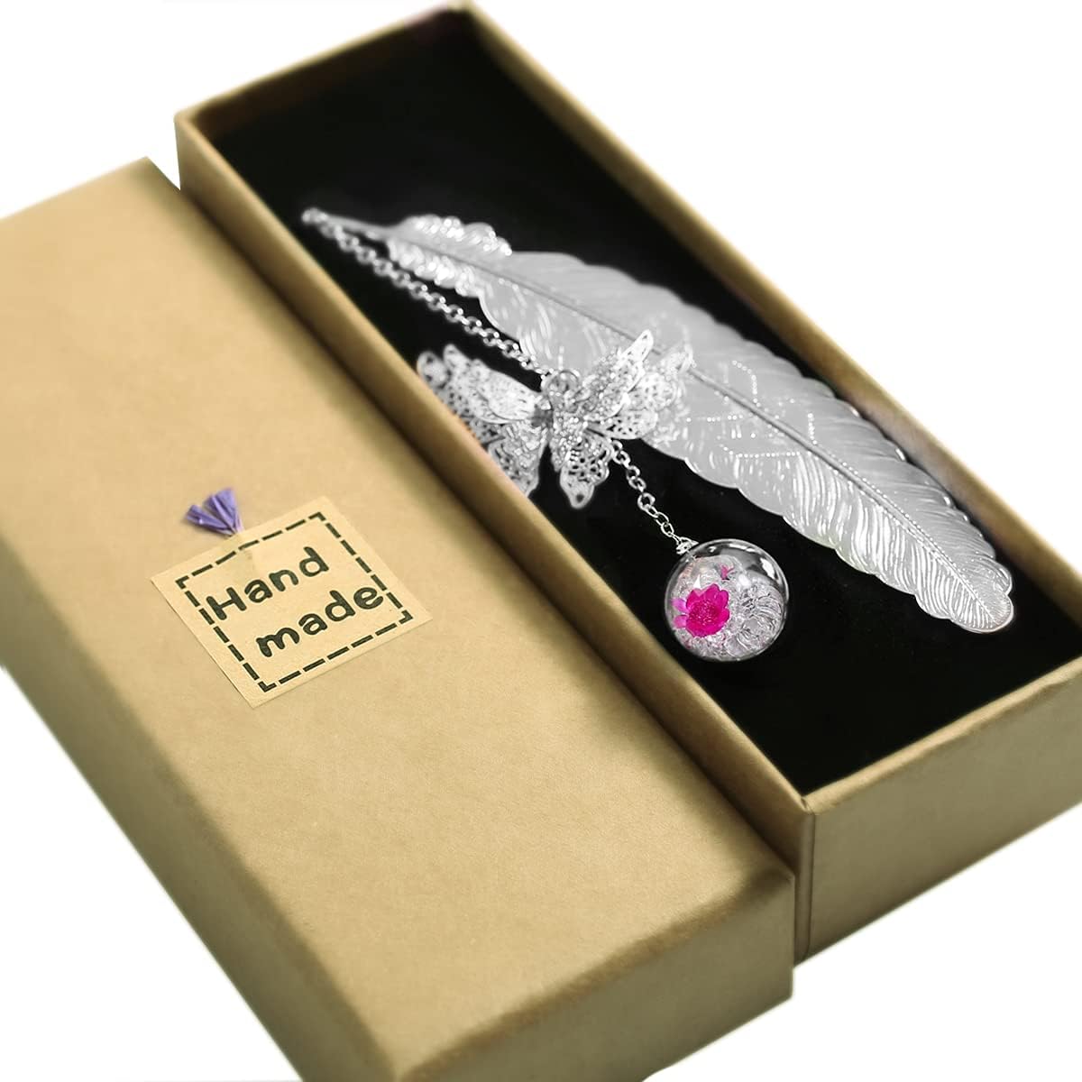 Toirxarn金属の羽のしおり 3 Dの蝶とガラスのビーズの花