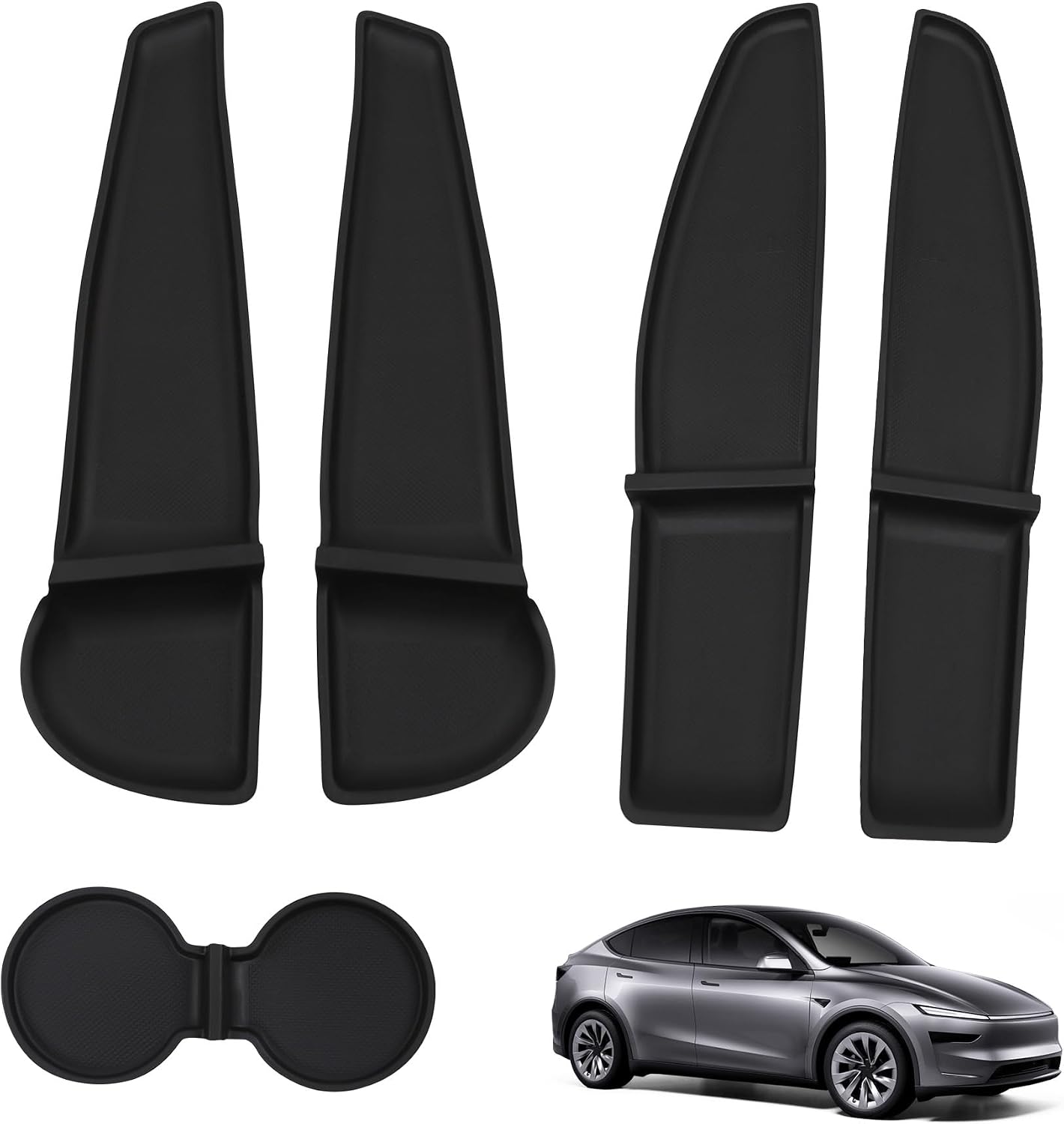 5 PCS Door Side Pocket Storage Box for 2026 Tesla Model Y Juniper Front & Rear Door Pocket and Cup Holder for Model Y Juniper Interior Accessories (TPE Material, Black)