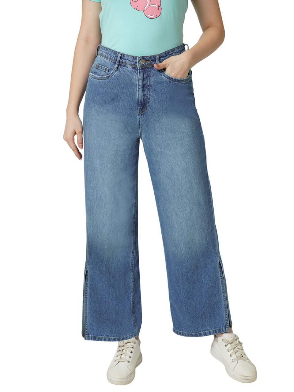 KRAUS JEANS Women's Wide Leg Fit High-Rise Full Length Jeans (WFA-1558)