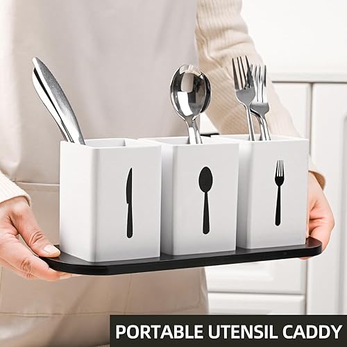Miniatura 2 de GEHE Organizador de cubiertos de 3 piezas para encimera, organizador de utensilios para fiestas, organizadores de cubiertos con bandeja, organizador