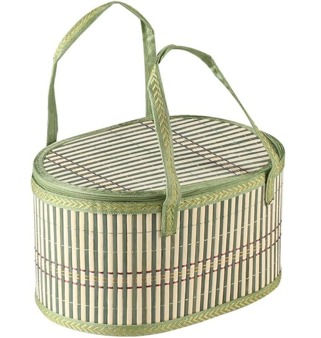 Panier De Transport pour Pique-Nique Vide Panier De Rangement Pique-Nique en Rotin Chinois Rétro Fait À La Main Vintage Tissé Classique