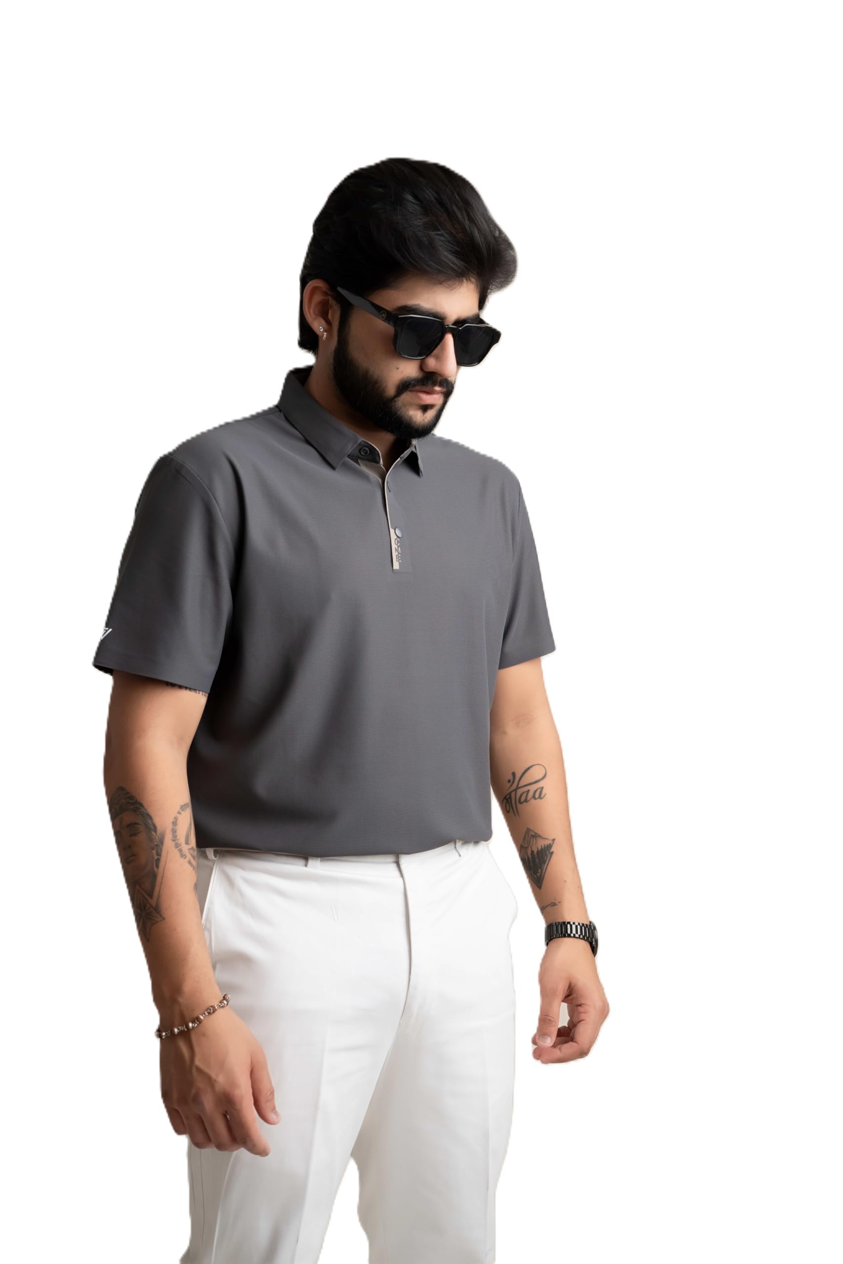 globwe Dark Grey Polo T-Shirt, Stitchless Imported Fabric, Slim Fit-picture-30