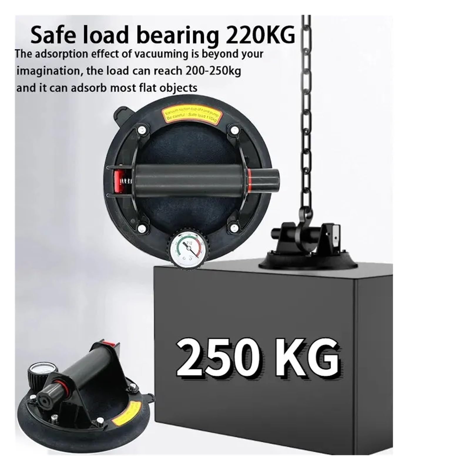 Ventose a vuoto, Ventose for vuoto con pompa ad aria da 8 pollici 250KG Potenti strumenti for la movimentazione di magneti sollevati for carichi pesanti e robusti(1pc)