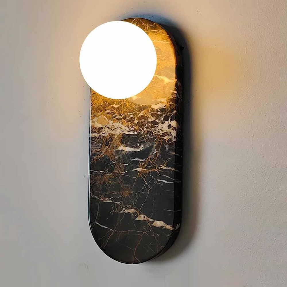 GUOGUOSM Nordic Industrial Style G9 Screw Wall Sconce, Natural Marble Indoor Wall Light, 13.7in Oval Wall Lamp, Bedside Corridor Dressing Table Decorative Lighting Fixtures