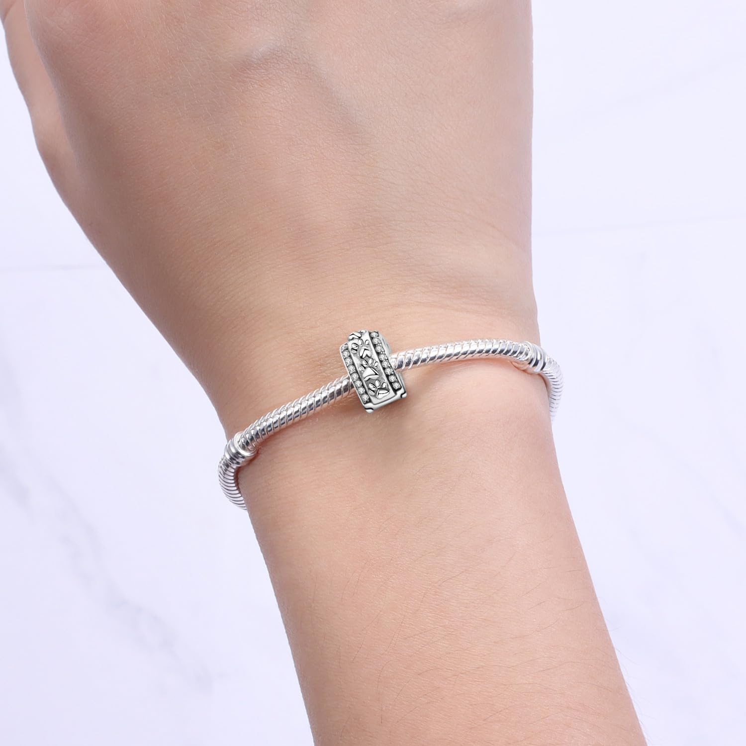 Spacer Beads/Stopper Perles pour bracelets et colliers en argent sterling 925 | Zircon lisse et pavé (blanc, bleu, plaqué or 18 carats) | Breloques séparateurs antidérapantes