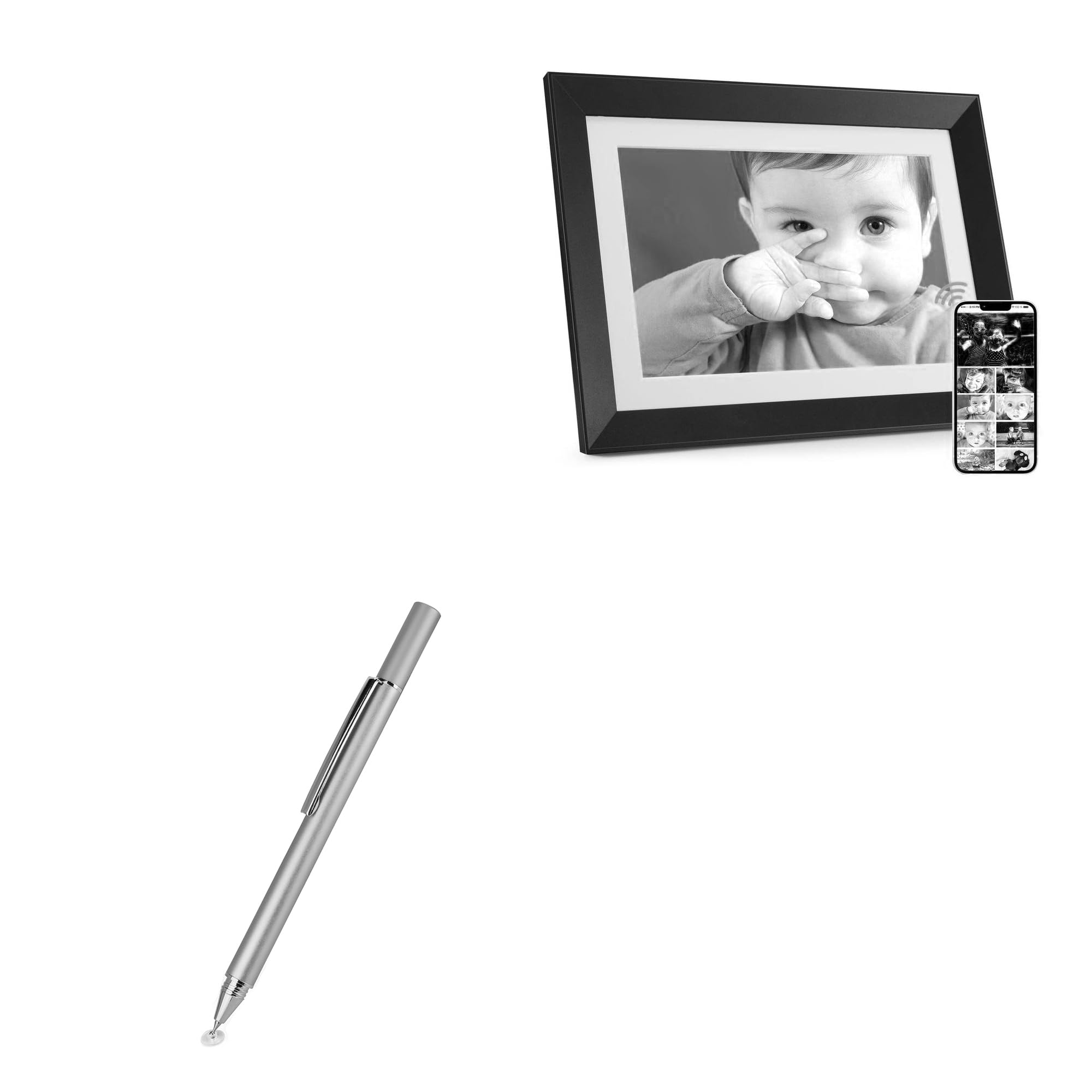 BoxWave Stylus Pen Compatible with Benibela Digital Picture Frame 10.1 in WiFi AI Smart 32gb - FineTouch Capacitive Stylus, Super Precise Stylus Pen - Metallic Silver