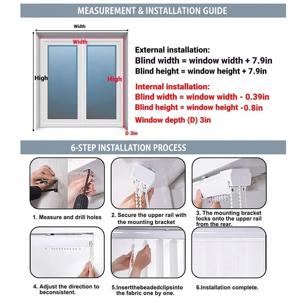 Tende Verticali Oscuranti in Tessuto per Finestre Grandi, Tende a Lamelle Verticali in Tessuto Bianco con Isolamento Termico, 60-250cm Veneziane per Ufficio o Casa, Protezione Privacy(W110xH220cm)