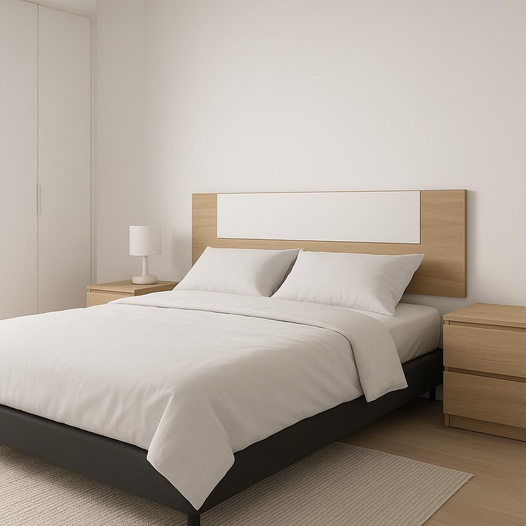 Meyvaser Cabecero Cama 150 Blanco y Cambria – Estilo Nórdico Minimalista, 160x45x1.6 cm, Cabecero de Pared para Camas 140/150/160, Fácil Montaje