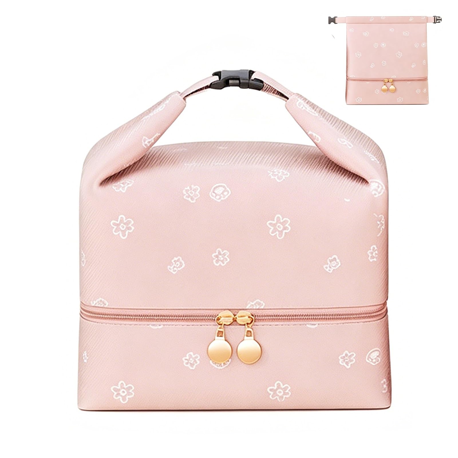 Bolsa de Mano Impermeable de Gran Capacidad, Bolsa de Almuerzo de Dos Compartimentos, Fácil de Limpiar, Diseño de Doble Cremallera, Perfecta for El Trabajo(Pink)