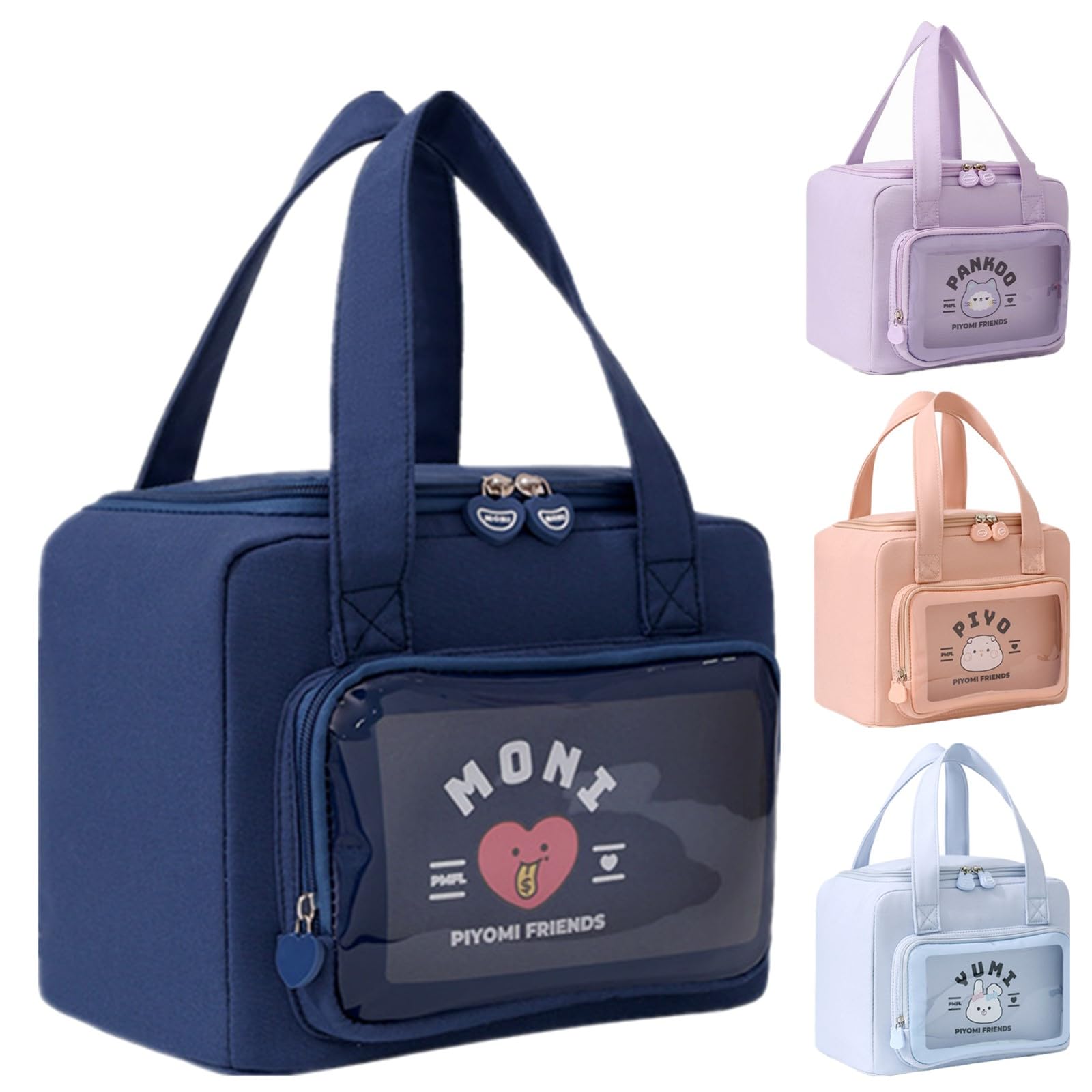WUWYOUWL 8L Insulated Lunch Bag, Large Capacity Waterproof CoolerBag, Reusable Fresh Tote Bag, Foldable Shoulder Bag for Women, Men, Kids and Students Travel Picnic School (Navy Heart)