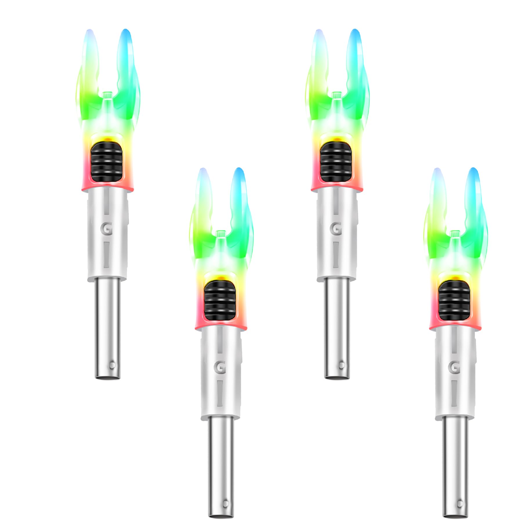 DEEPOWER 4 Pack G Lighted Nocks for Arrows 0.165/0.204 inch Inside Diameter with ON/Off Switch with X Bushings LED Nocks