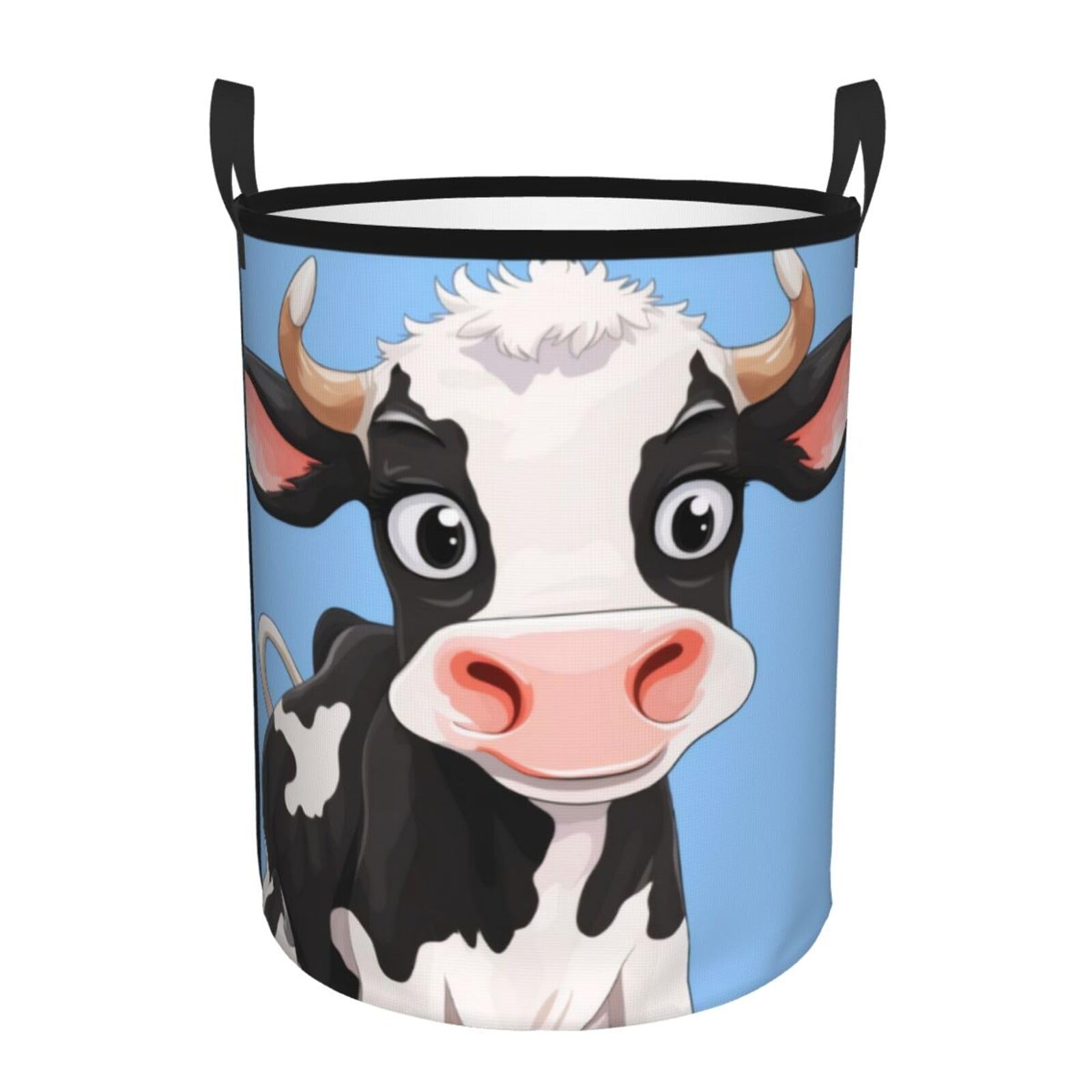 Circular Laundry Basket | Dairy Cow | Foldable Laundry Hamper, Waterproof Oxford Cloth Dirty Laundry Basket With Handles, Toy Storage Basket For Bedroom, Bathroom, Office, College Dorms
