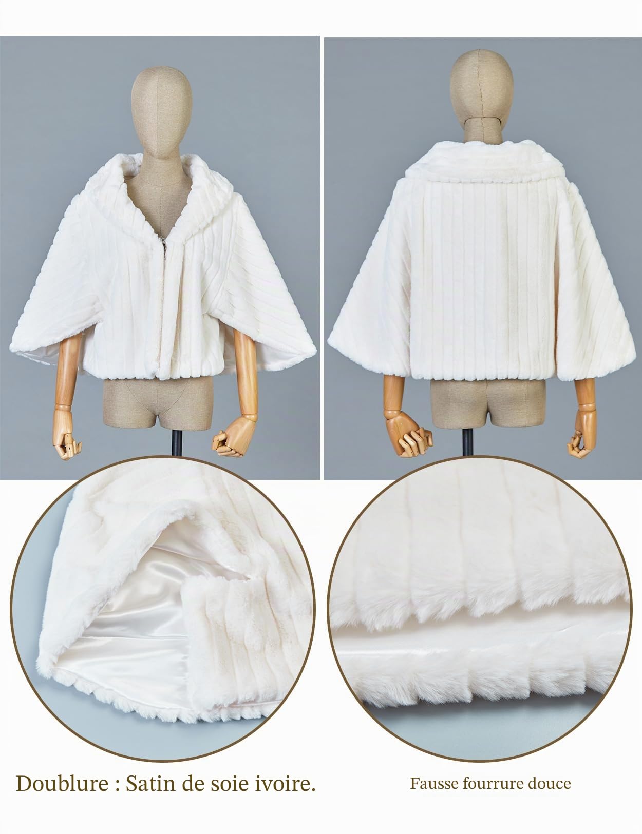 BEAUTELICATE Cape Boléro Veste De Femme Mariage Hiver Étole Châle en Fusse Fourrure sur Robe De Soirée Mariée Demoiselle d'honneur