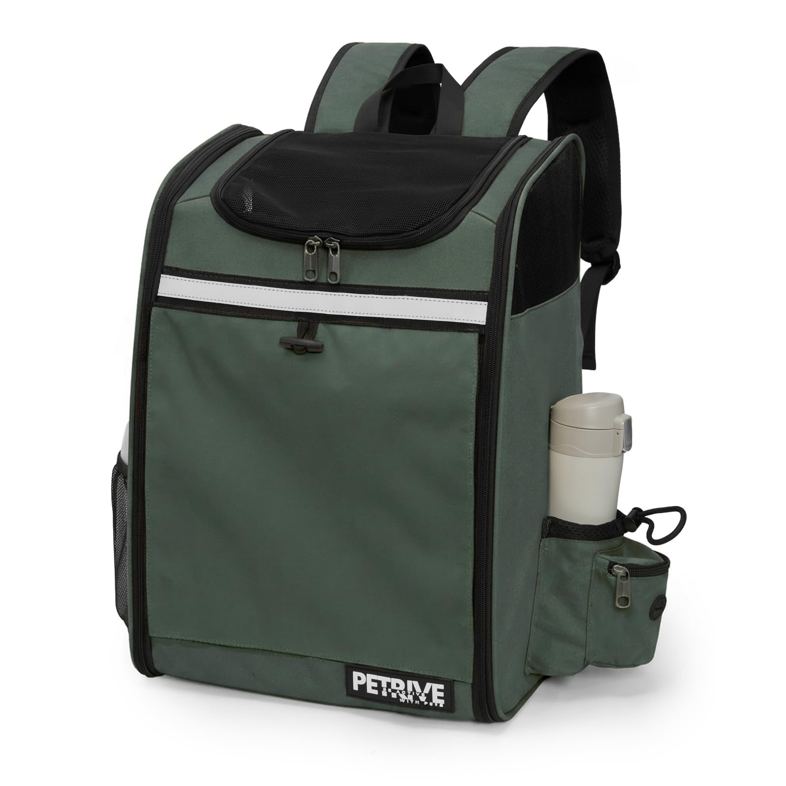 PETRIVE Haustier Rucksack für Katzen und kleine Hunde, erweiterbar, faltbar, mit verstärktem Netz und stabilem Boden, Leichter Transport-Rucksack für Reisen, Spaziergänge und Tierarztbesuche (Grün)